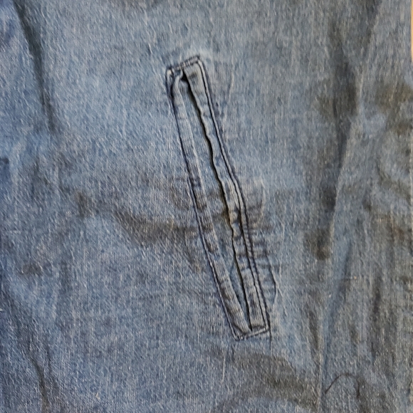 VTG Smith's American Sz M Peasant Tunic Blue Boho Hippie Blouse Denim Silk Jeans - Picture 3 of 8